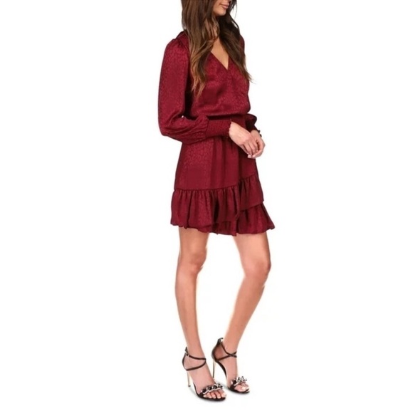 MICHAEL MICHAEL KORS Burgundy Smocked Textured Pull Over Animal Print Long Sleev - Picture 2 of 12